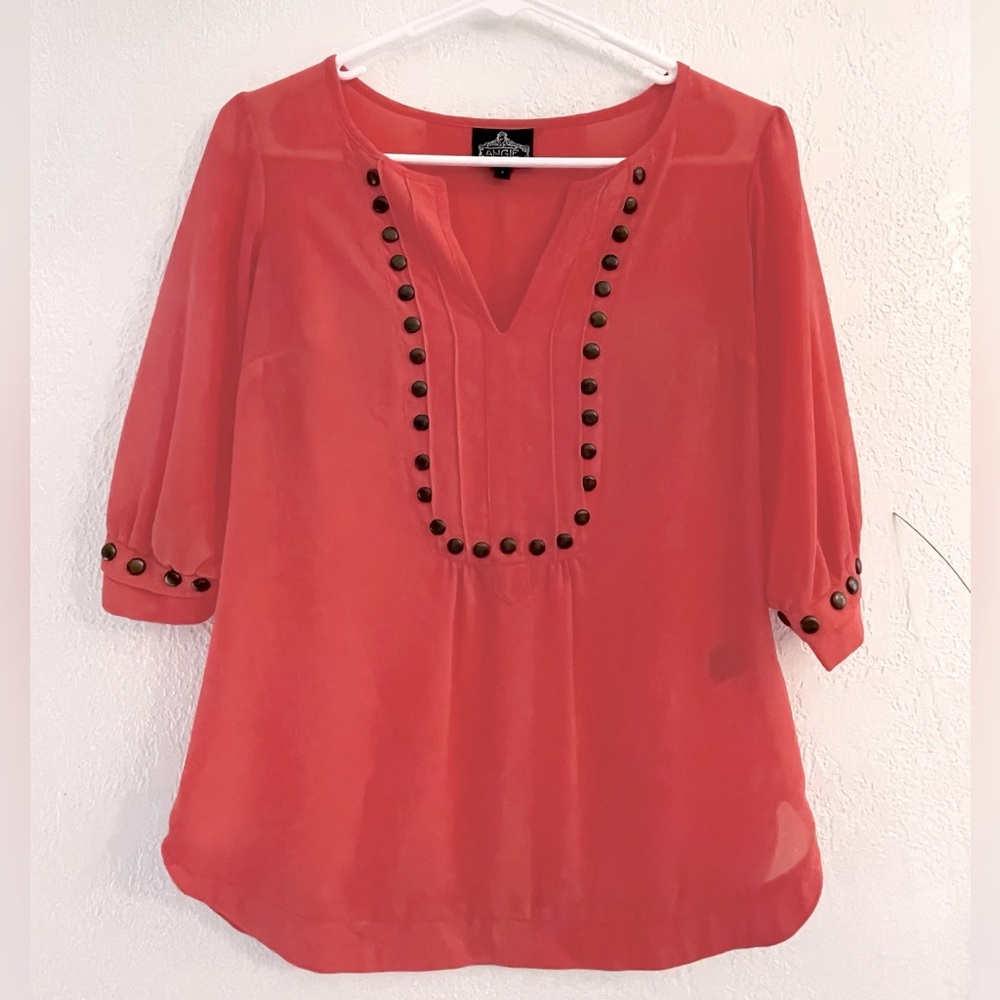 Angie // Boho Studded Blouse in Coral